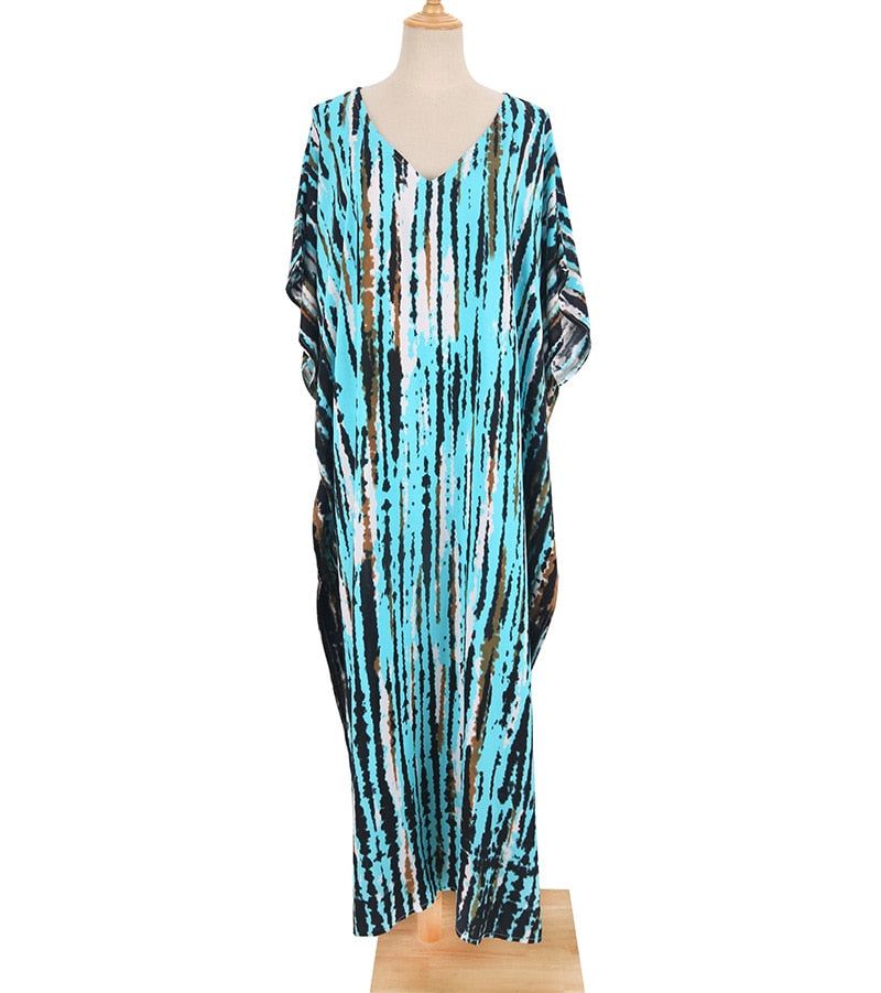 Beach Dress, Maxi Boho Dress, Kaftan Dress, Jose Tie Dye Print in Navy and Black