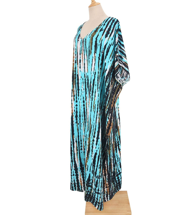 Beach Dress, Maxi Boho Dress, Kaftan Dress, Jose Tie Dye Print in Green