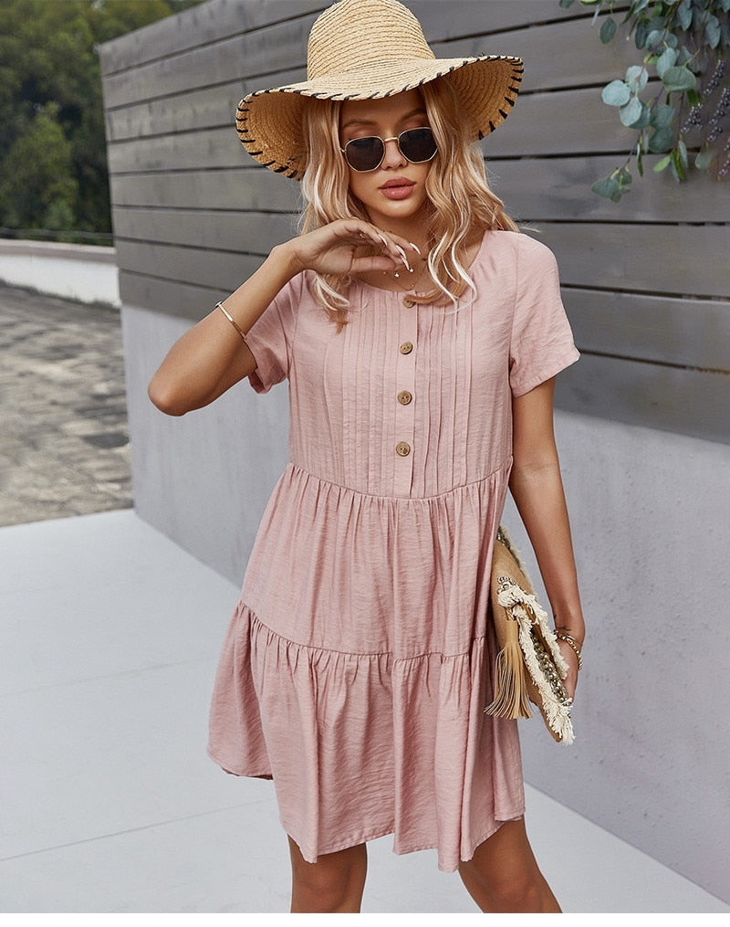 Boho Mini Dress Sundress, Amelie in Pink