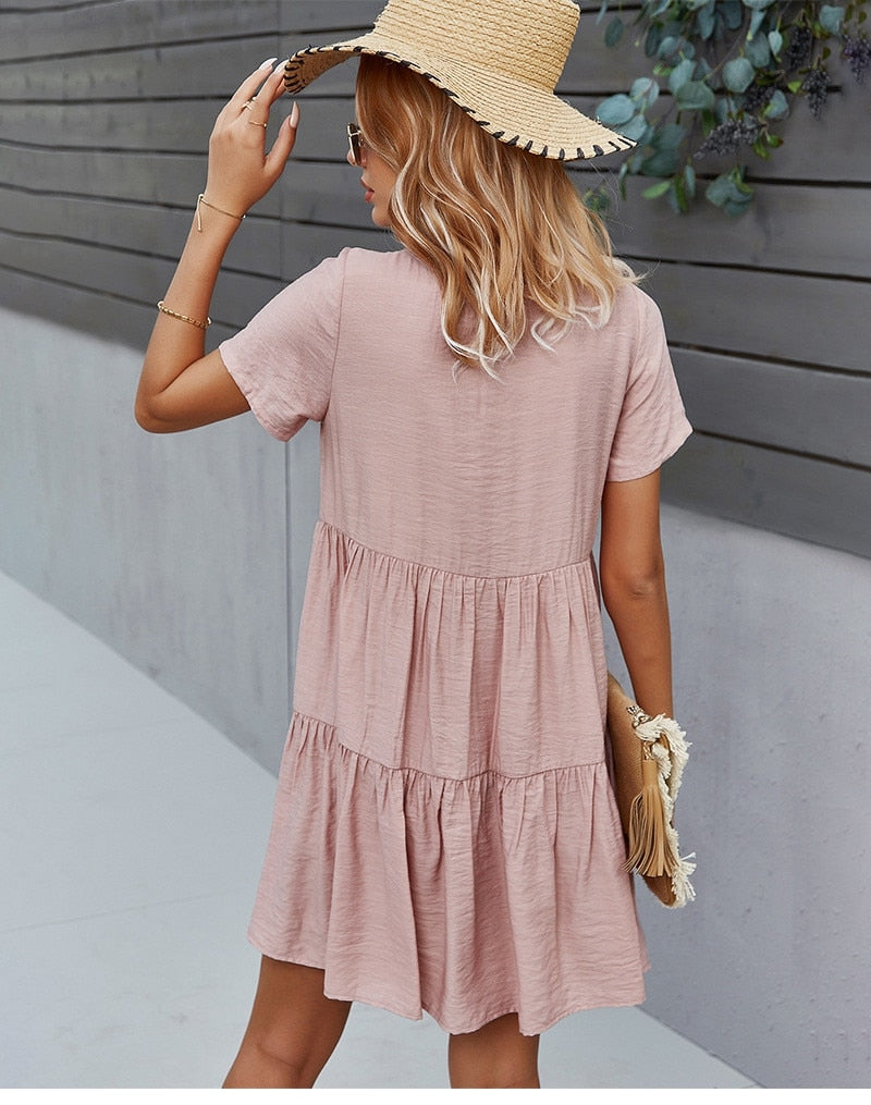 Boho Mini Dress Sundress, Amelie in Pink