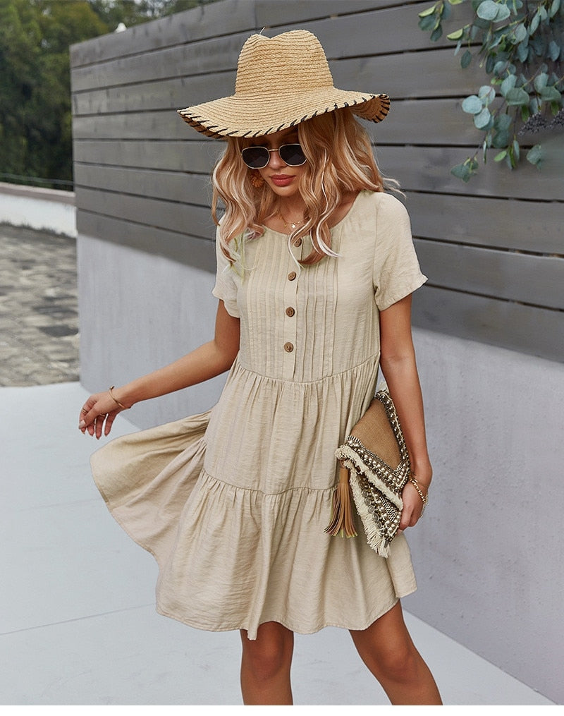 Boho Mini Dress Sundress, Amelie in Beige