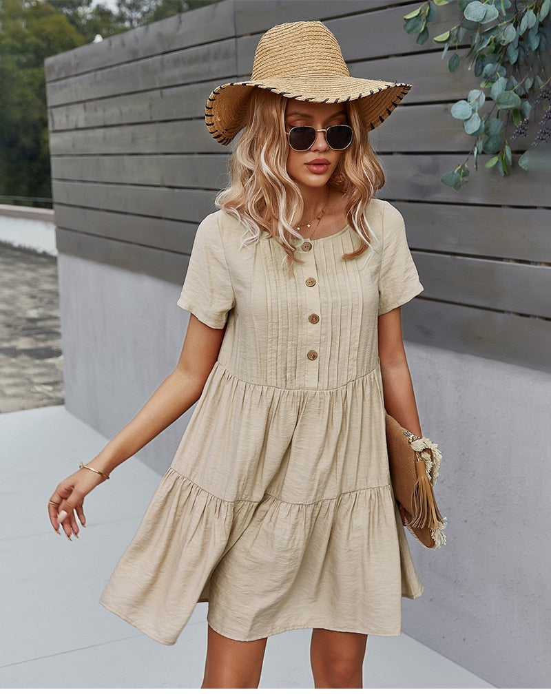 Boho Mini Dress Sundress, Amelie in Beige