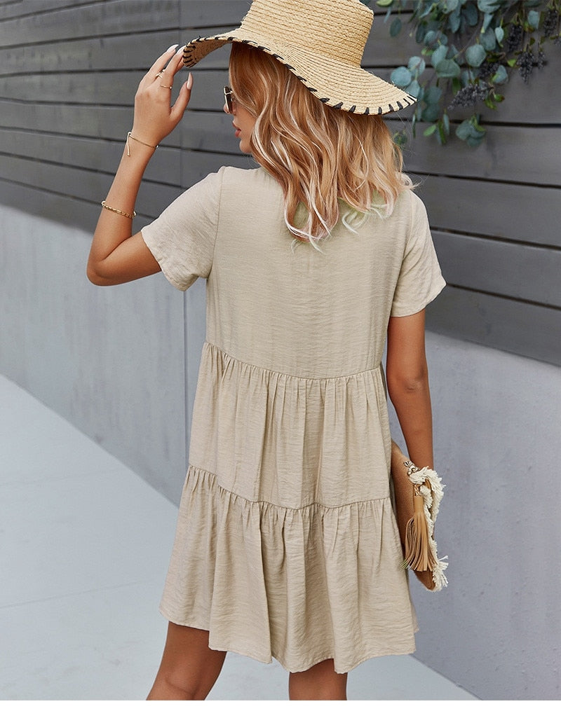 Boho Mini Dress Sundress, Amelie in Beige