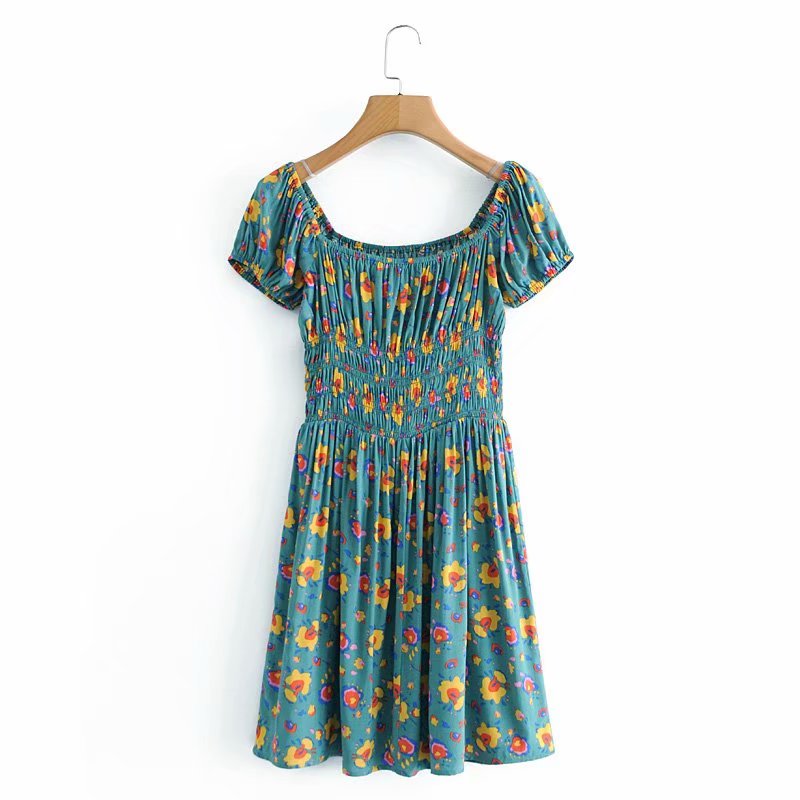 Boho Mini Dress Sundress, Green Poppy