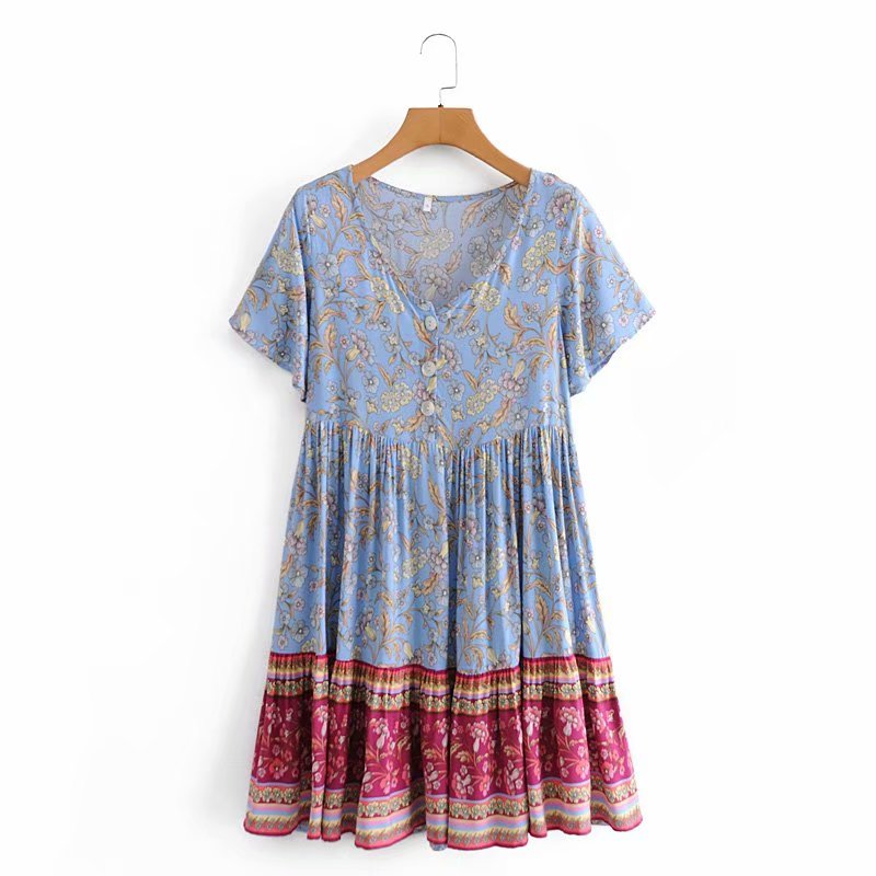 Boho Mini Dress Sundress, Blue Lilac