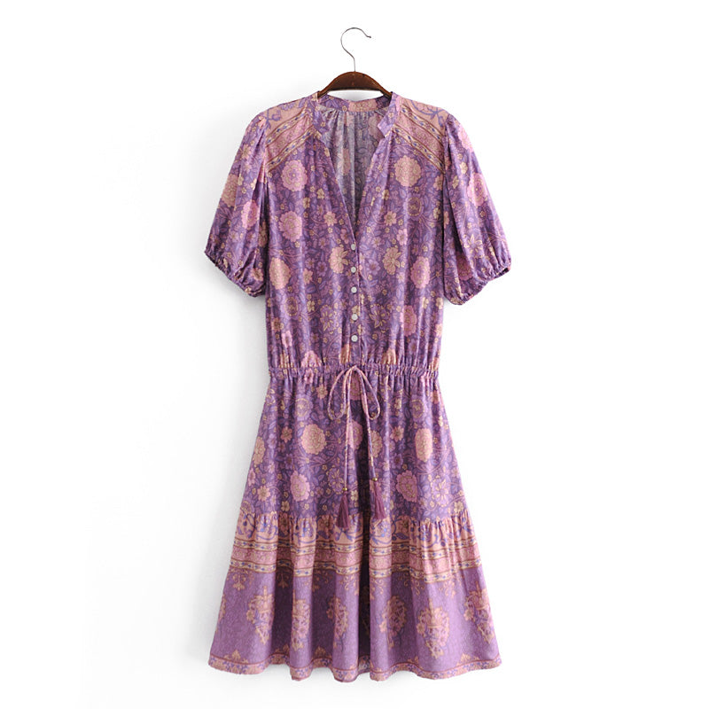 Boho Mini Dress Sundress, Purple Clementine Rose