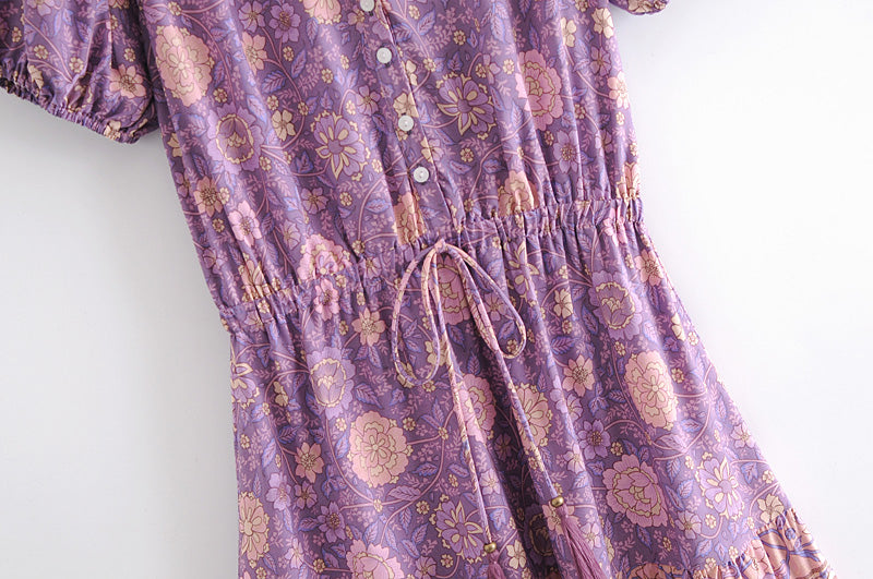 Boho Mini Dress Sundress, Purple Clementine Rose