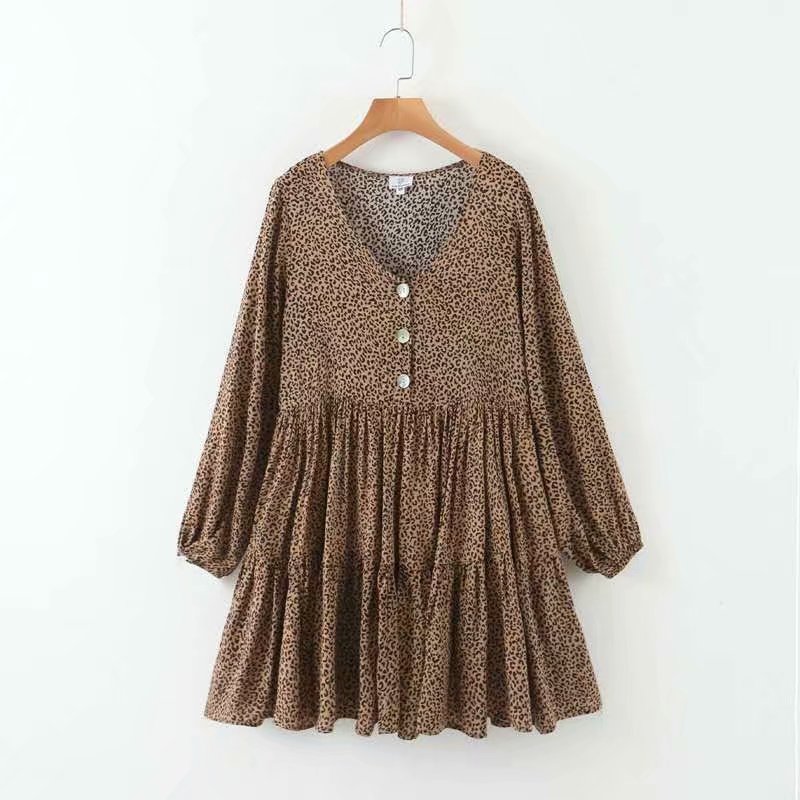 Boho Mini Dress Sundress, Brown Leopard