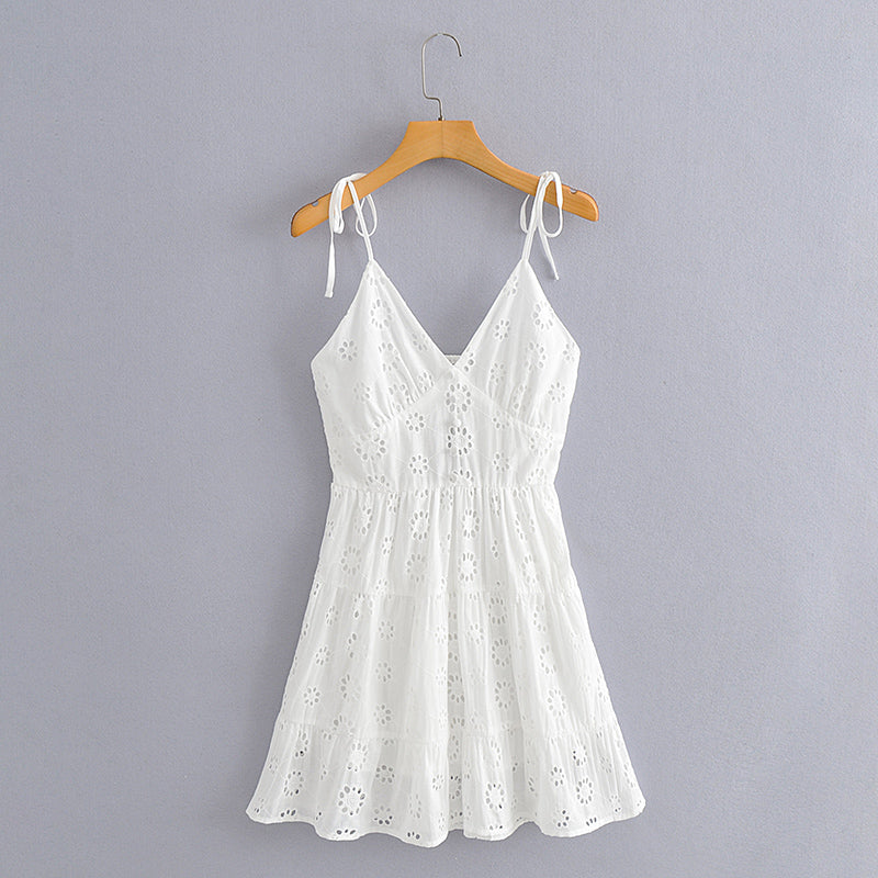 Boho Mini Dress Strappy, Embroidered Dress, Vintage White Lace Harper