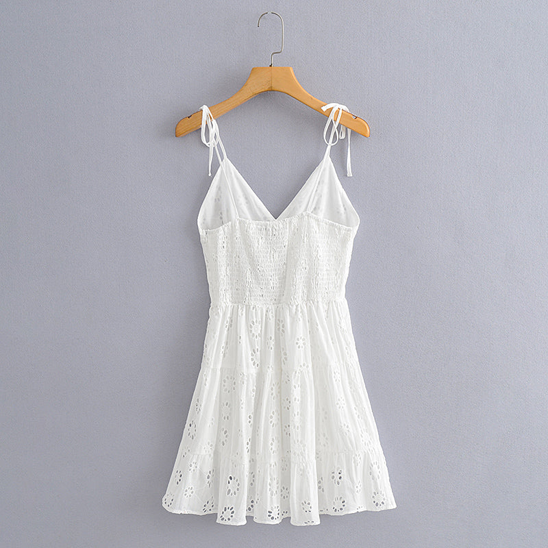 Boho Mini Dress Strappy, Embroidered Dress, Vintage White Lace Harper