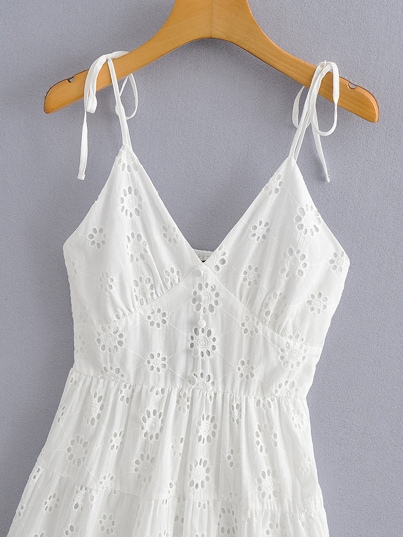 Boho Mini Dress Strappy, Embroidered Dress, Vintage White Lace Harper