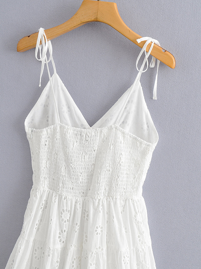 Boho Mini Dress Strappy, Embroidered Dress, Vintage White Lace Harper