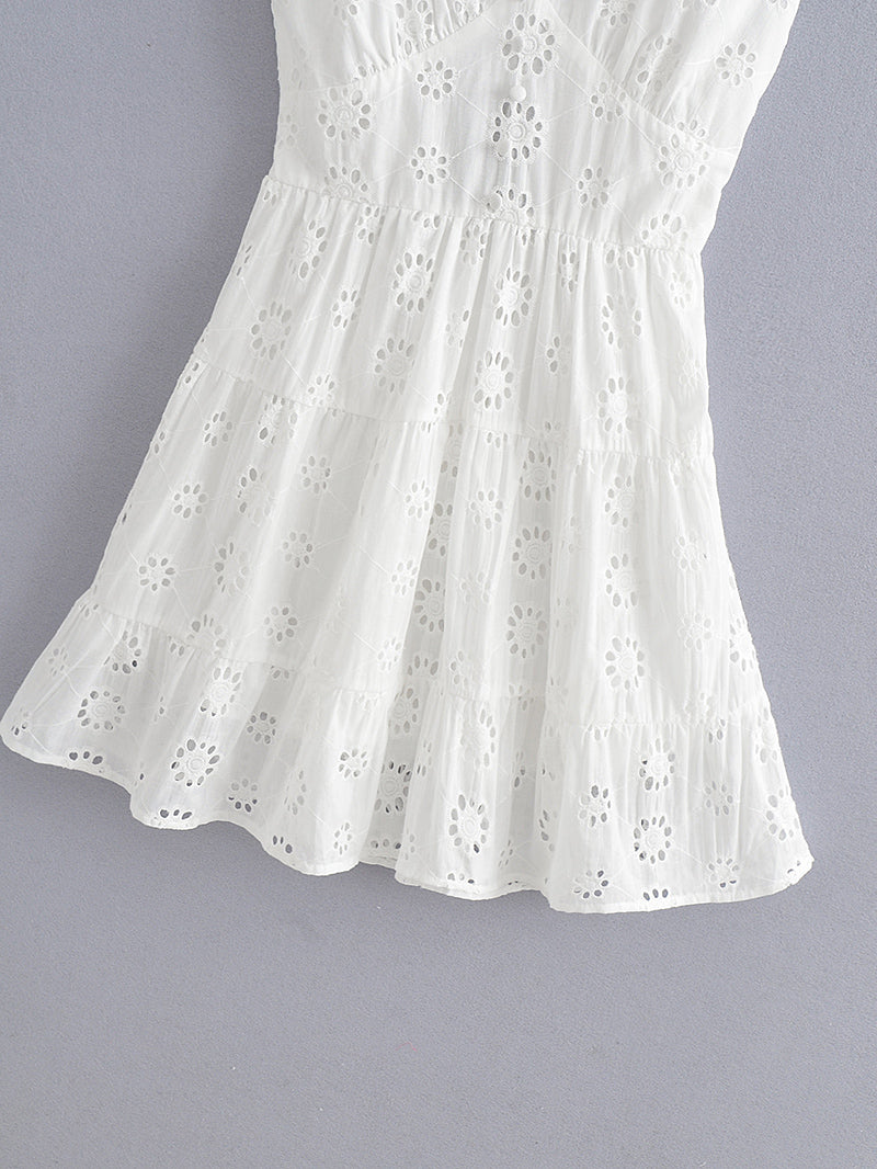 Boho Mini Dress Strappy, Embroidered Dress, Vintage White Lace Harper