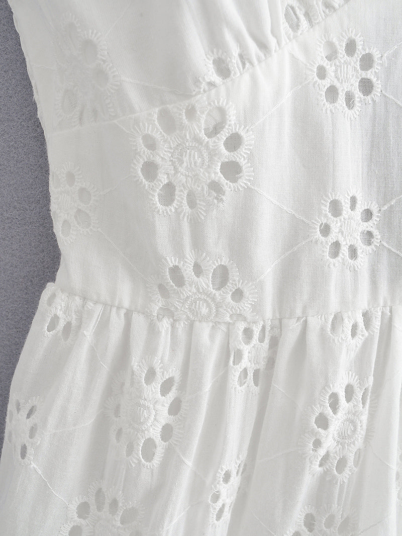 Boho Mini Dress Strappy, Embroidered Dress, Vintage White Lace Harper