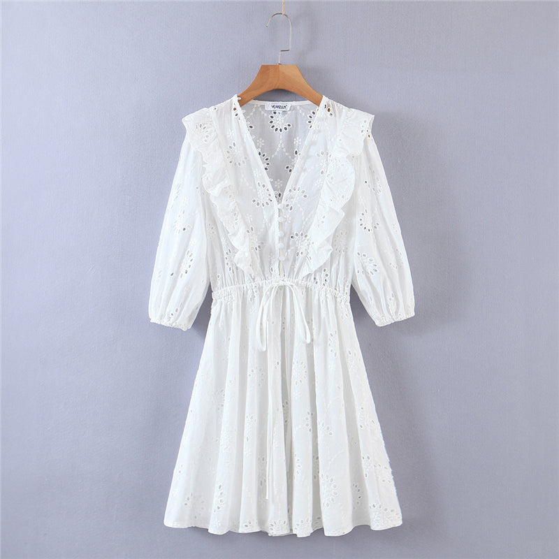 Boho Mini Dress Sundress, Embroidered Dress, Vintage White Lace Evelyn