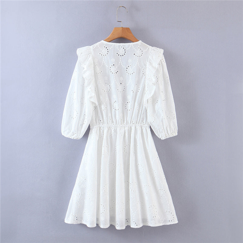 Boho Mini Dress Sundress, Embroidered Dress, Vintage White Lace Evelyn