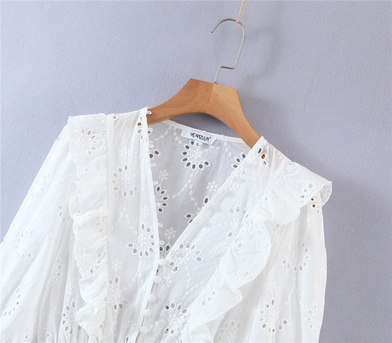 Boho Mini Dress Sundress, Embroidered Dress, Vintage White Lace Evelyn