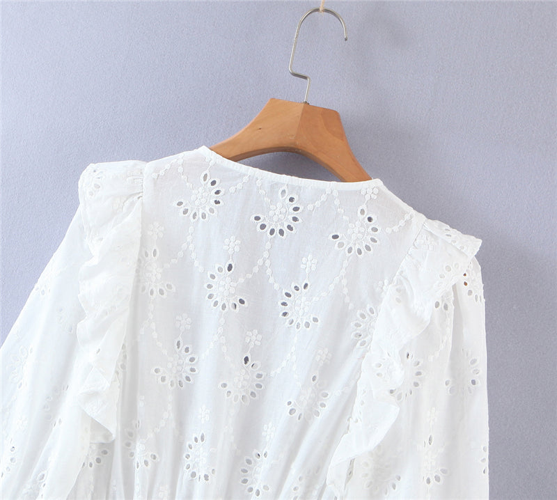 Boho Mini Dress Sundress, Embroidered Dress, Vintage White Lace Evelyn