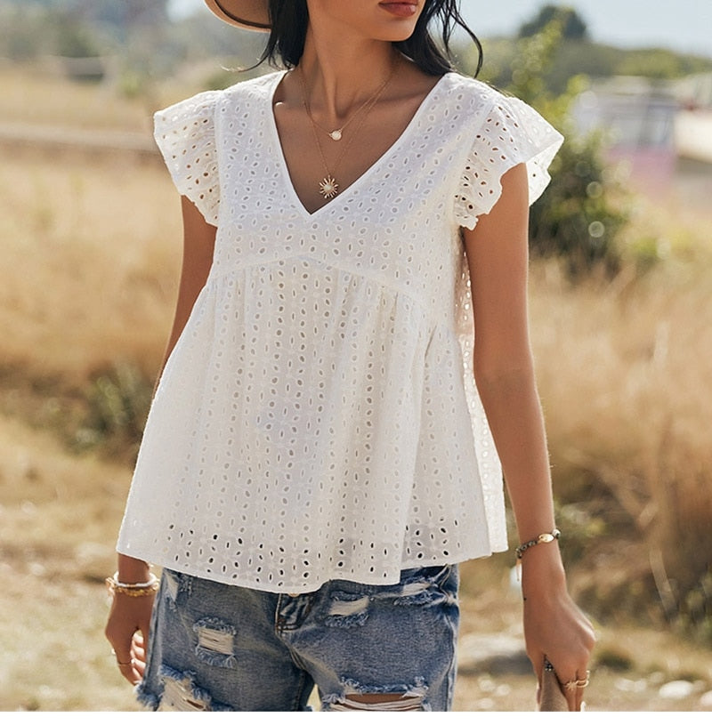 Boho Tops for Women, Boho Tops for Women, Boho Blouse, Maya White Vintage Lace Shirt