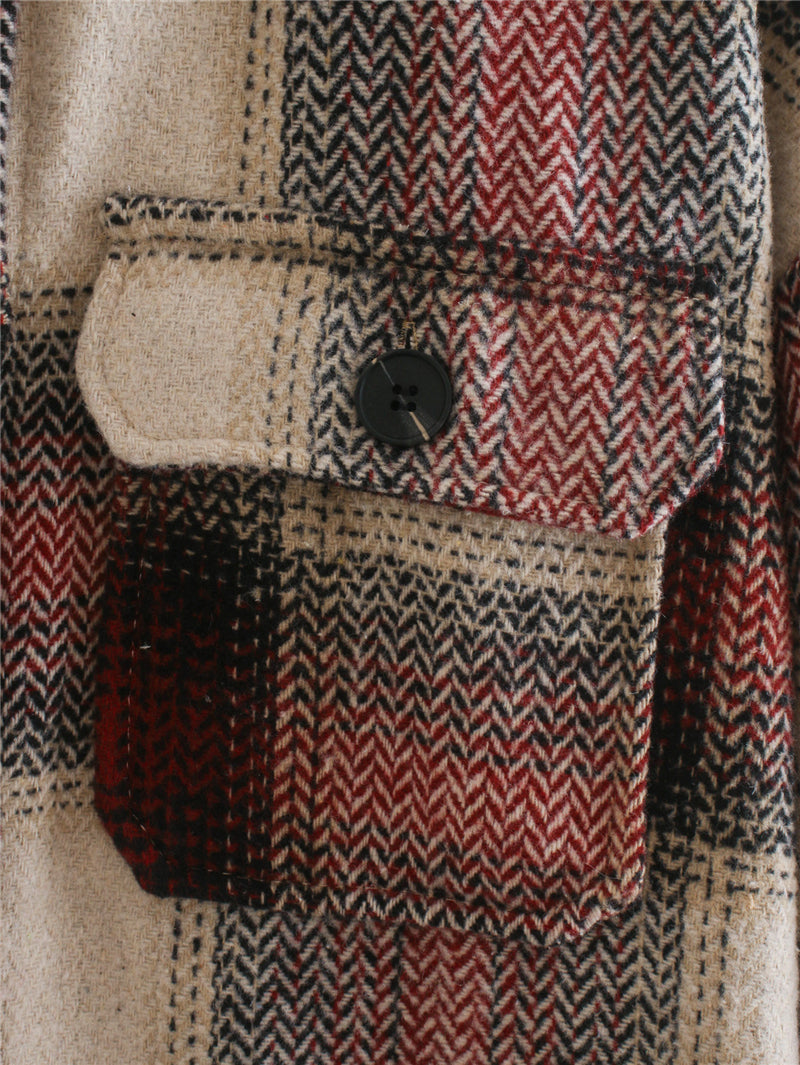 Boho Autumn Jacket, Capucino Brown Oversize Plaid Jacket