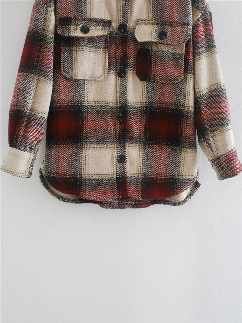 Boho Autumn Jacket, Capucino Brown Oversize Plaid Jacket