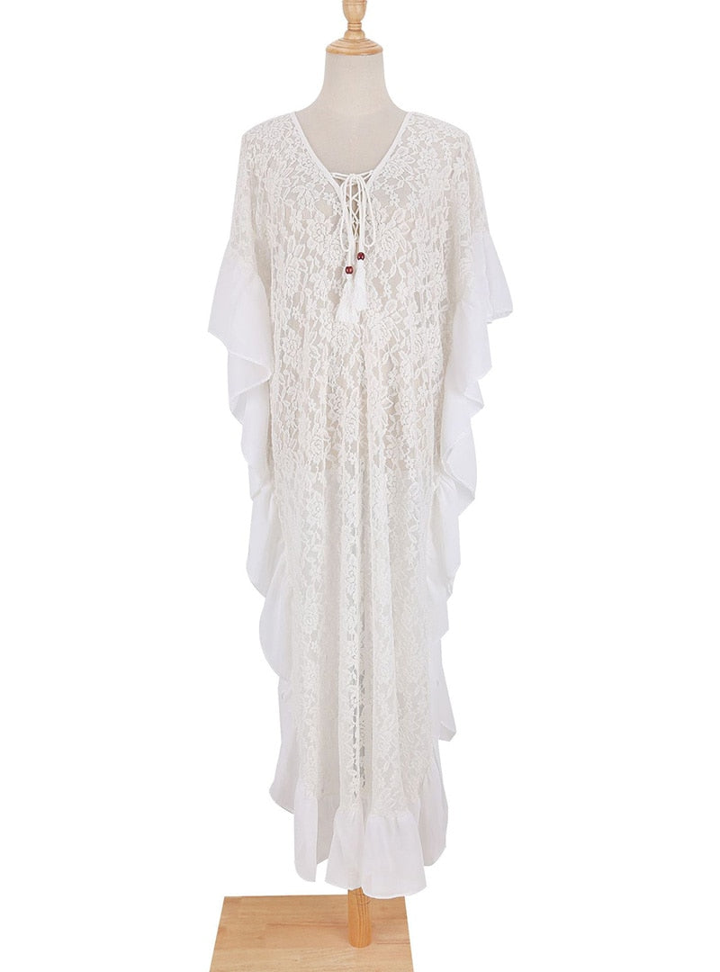 Beach Dress, Maxi Boho Dress, Kaftan Dress, Stella White Lace