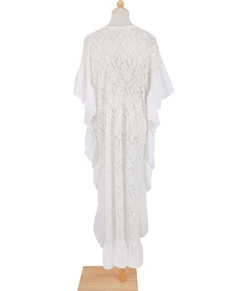 Beach Dress, Maxi Boho Dress, Kaftan Dress, Stella White Lace