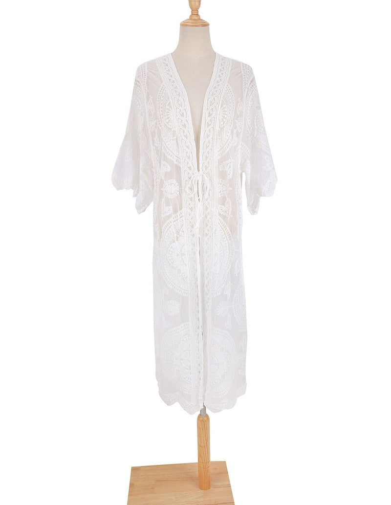 Beach Robe, Cover Up, Lace White and Black Annabelle