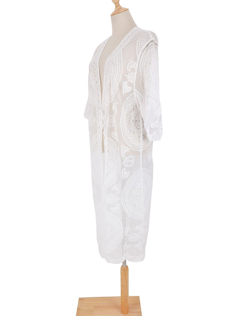 Beach Robe, Cover Up, Lace White and Black Annabelle