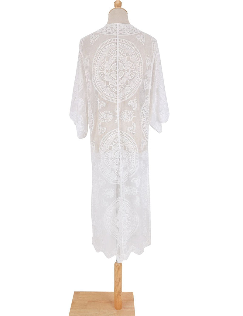 Beach Robe, Cover Up, Lace White and Black Annabelle