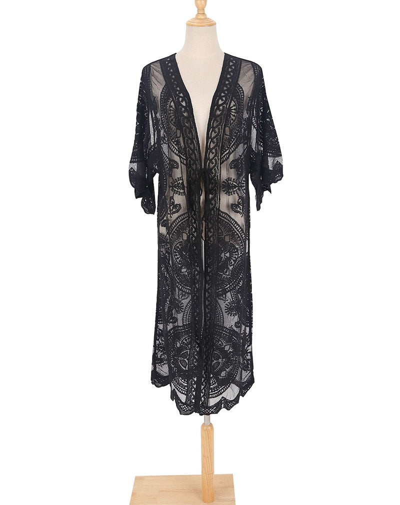 Beach Robe, Cover Up, Lace White and Black Annabelle