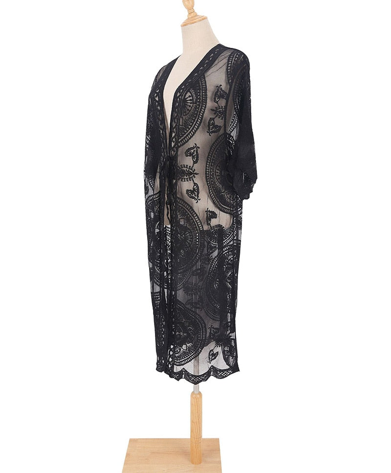 Beach Robe, Cover Up, Lace White and Black Annabelle