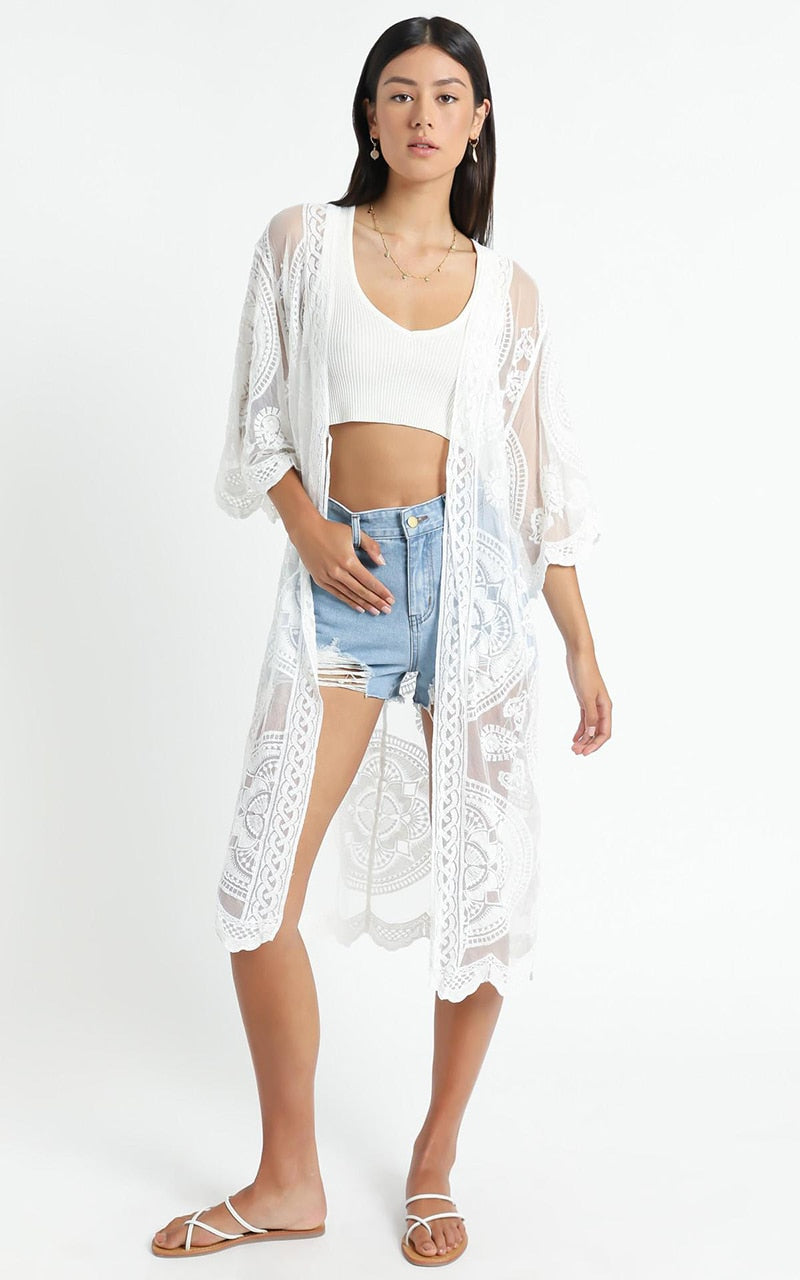 Beach Robe, Cover Up, Lace White and Black Annabelle