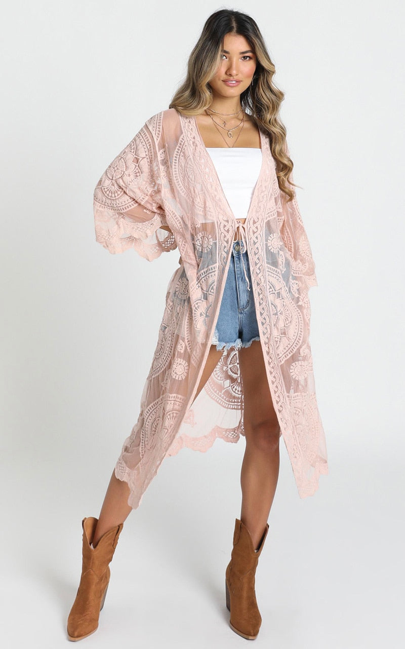 Beach Robe, Cover Up, Lace White and Black Annabelle