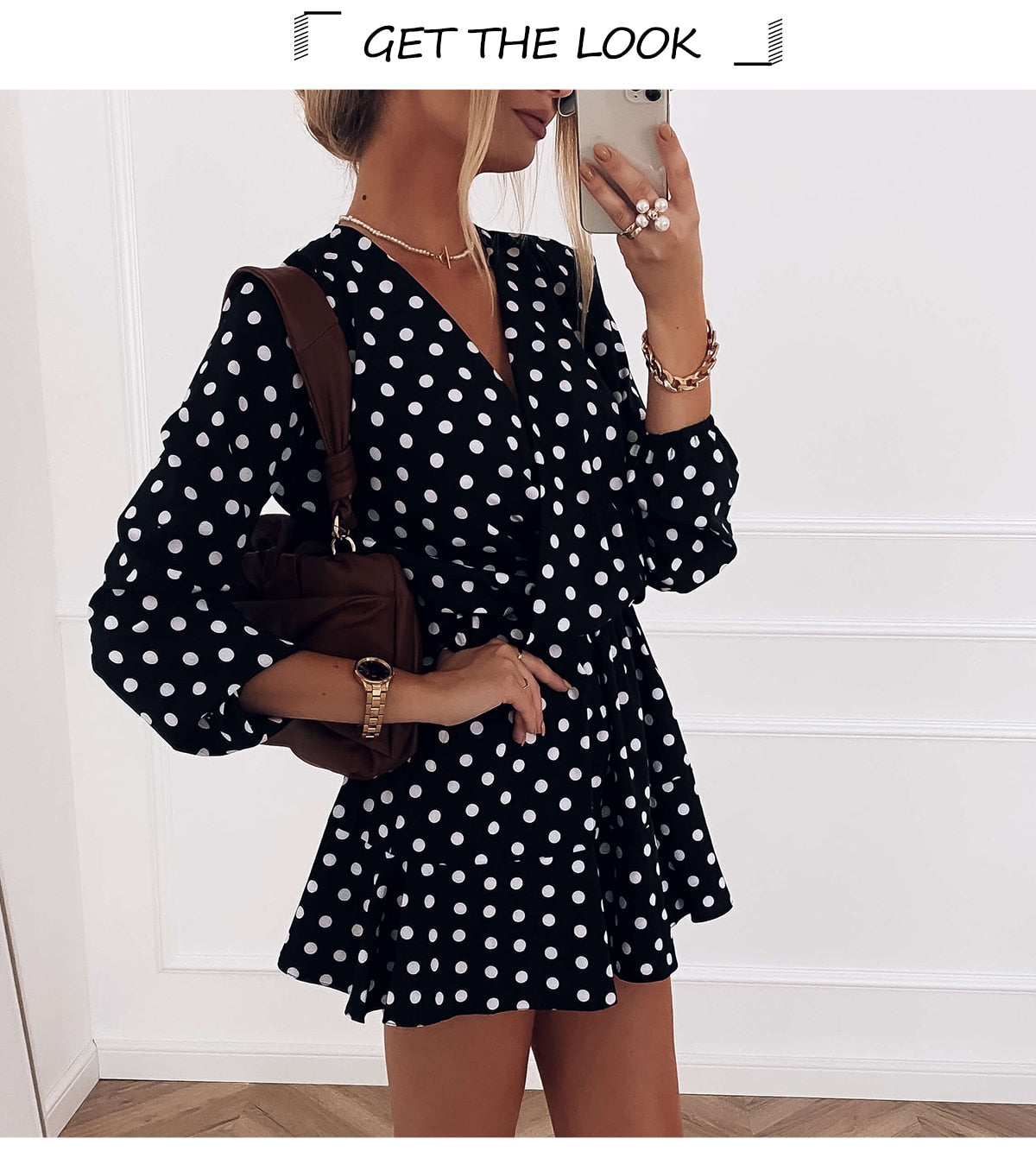 Boho Mini Dress Vintage Dress, Black Heart Polkadot