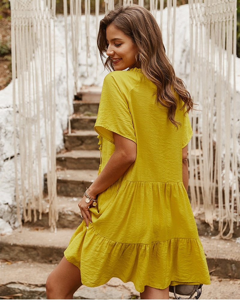 Boho Mini Dress Sundress, Lucy Dream Catcher in Yellow