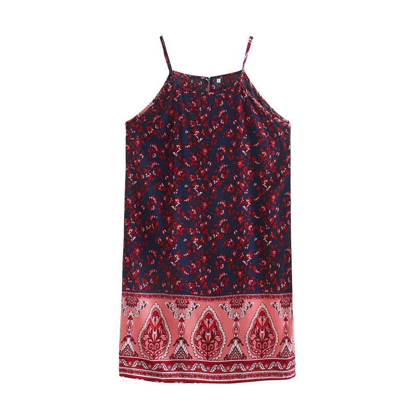 Boho Mini Dress Strappy, India Jasmine in Pink-Navy