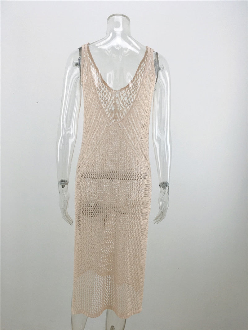 Beach Knitted Cover up, Vega White and Apricot