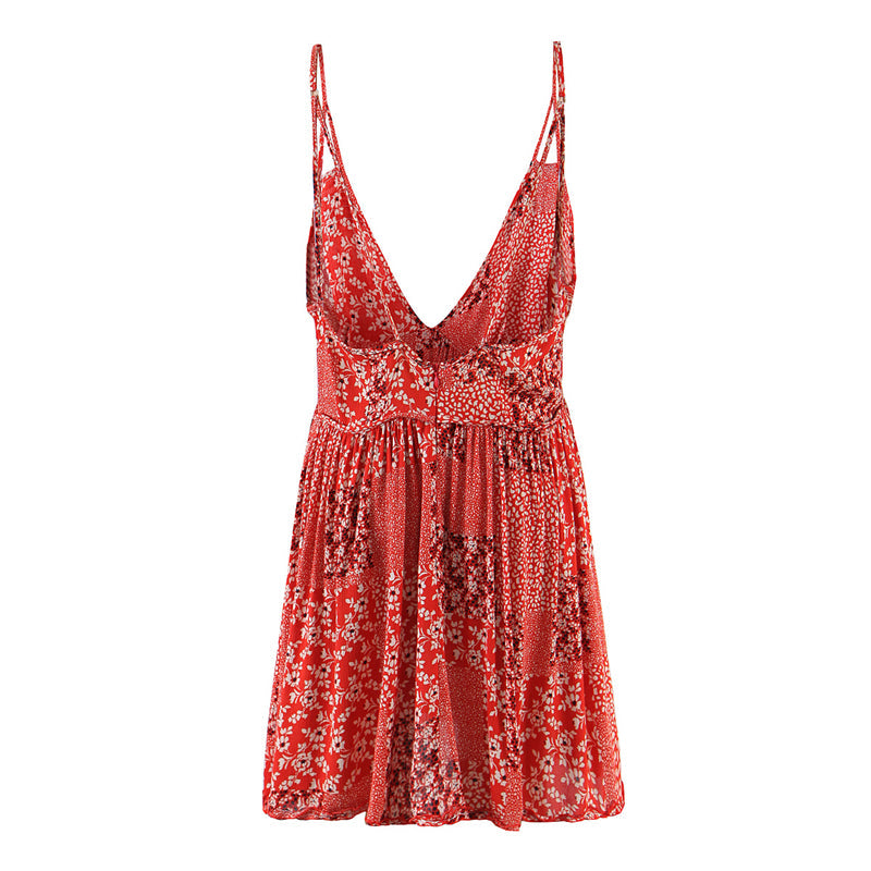 Boho Mini Dress Strappy, Daniela Red Flower Child