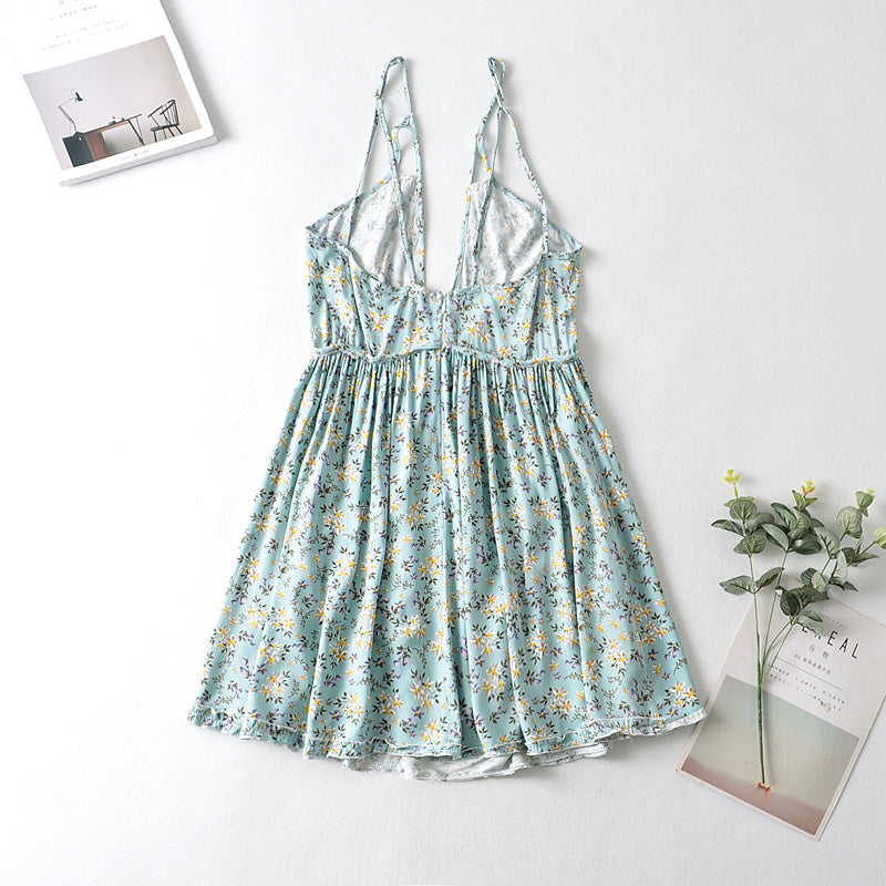 Boho Mini Dress Strappy, Daniela Blue Flower Child