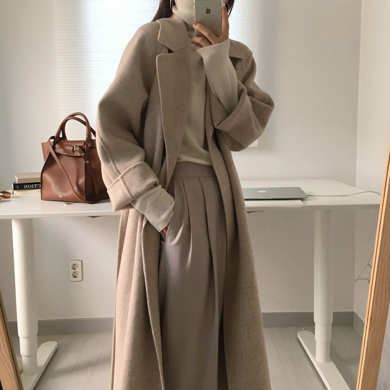 Winter Coat, Wool Coat, Long Wool Coat Women, Robe Coat Reina in Beige