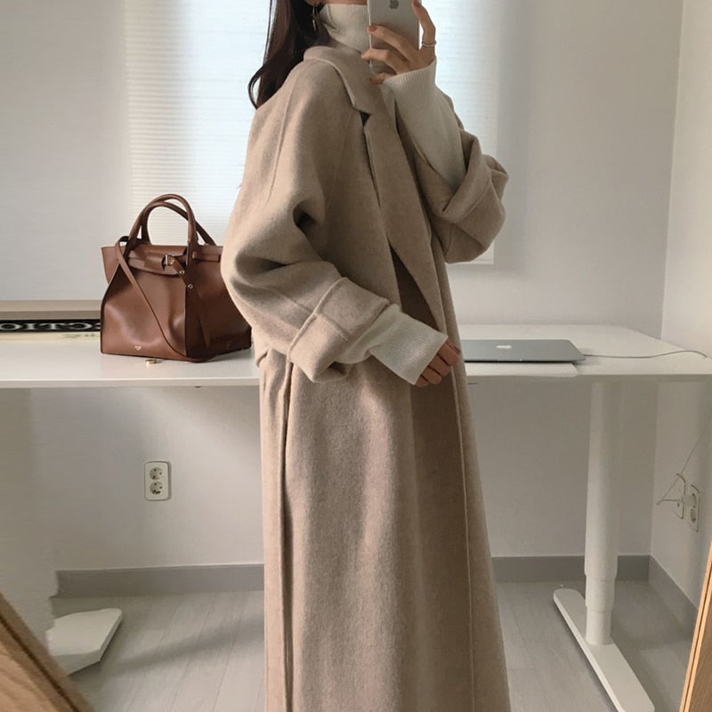 Winter Coat, Wool Coat, Long Wool Coat Women, Robe Coat Reina in Beige