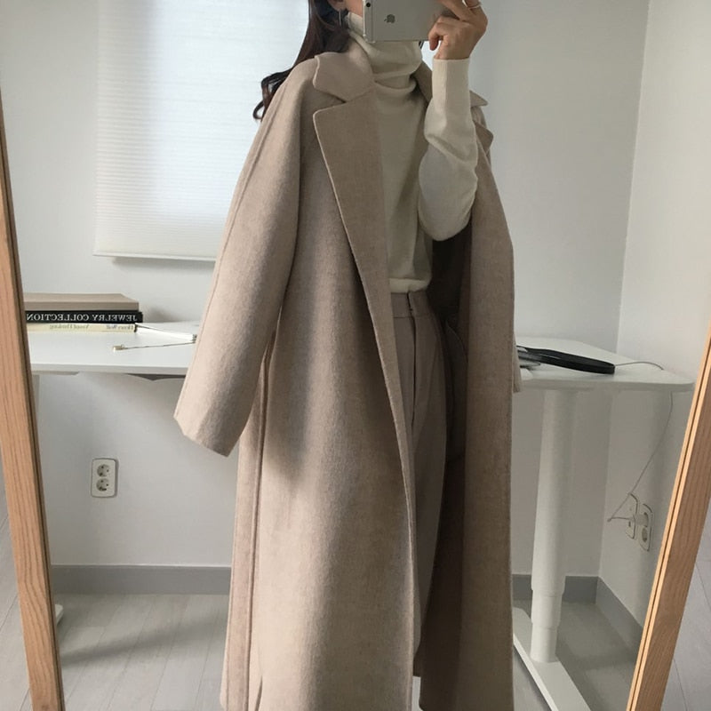 Winter Coat, Wool Coat, Long Wool Coat Women, Robe Coat Reina in Beige