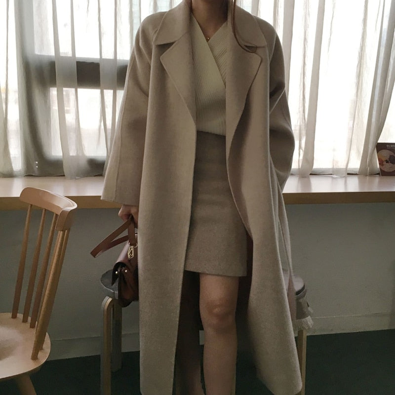 Winter Coat, Wool Coat, Long Wool Coat Women, Robe Coat Reina in Beige