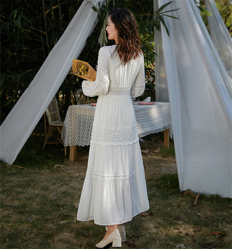 Boho Maxi Dress, White Cloud