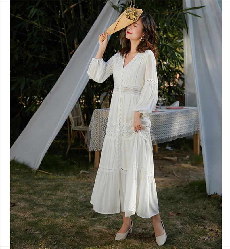 Boho Maxi Dress, White Cloud