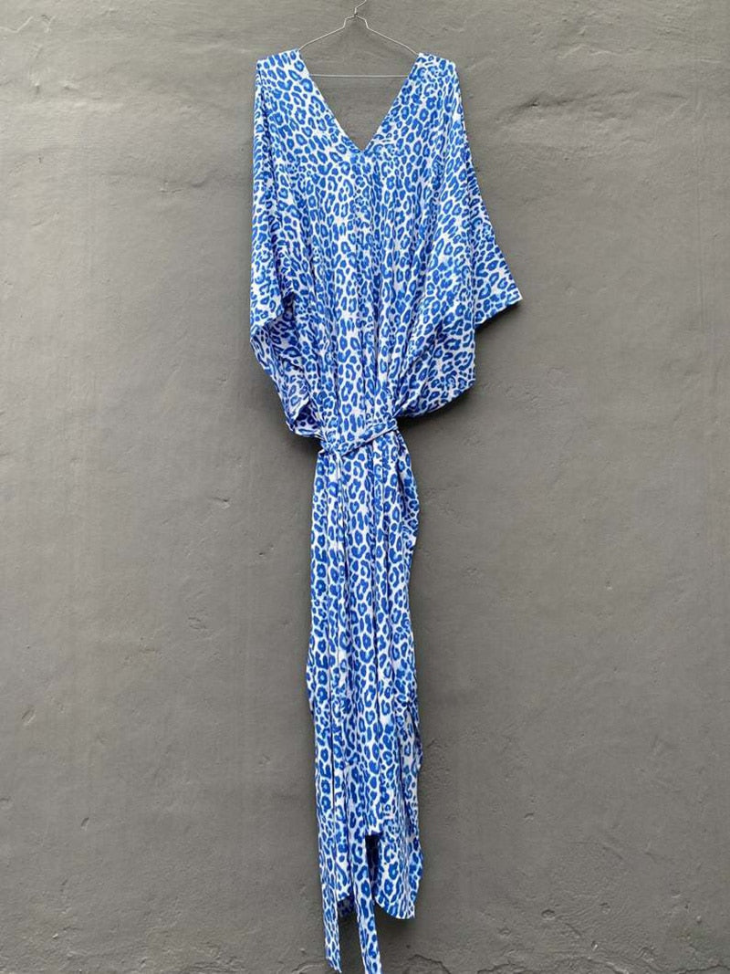 Beach Dress, Maxi Boho Dress, Kaftan Dress, Blue Fern