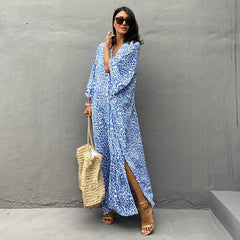 Beach Dress, Maxi Boho Dress, Kaftan Dress, Blue Fern