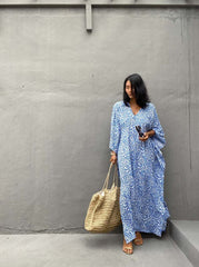 Beach Dress, Maxi Boho Dress, Kaftan Dress, Blue Fern