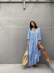 Beach Dress, Maxi Boho Dress, Kaftan Dress, Blue Fern